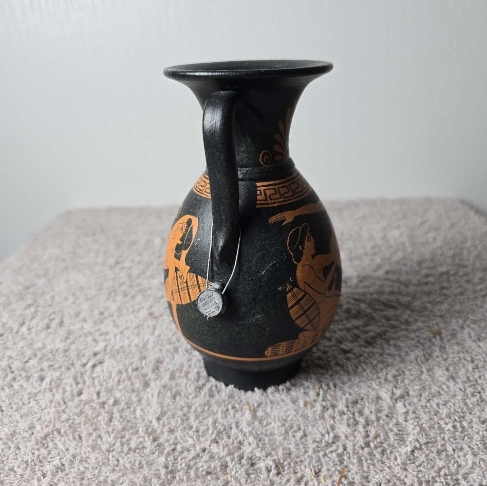 Vintage Greek Black and Orange Vase - Picture 4 of 10